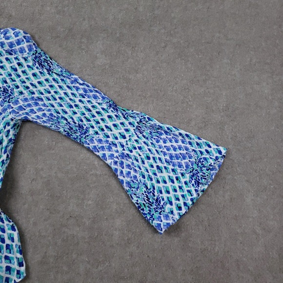 Lilly Pulitzer Amisa Top Womens XS Blue Green Boho‎ Peplum Bell Sleeve Tunic - Picture 10 of 10